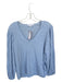 White + Warren Size S Baby Blue COTTON & LINEN Long Balloon Sleeve V Neck Top Baby Blue / S