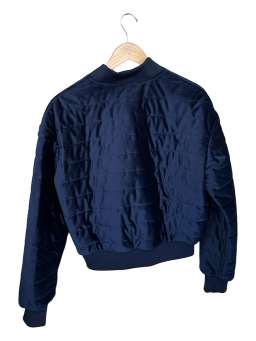 Tibi Size M Navy Velvet Quilted Full ZIp Bomber Jacket Navy / M