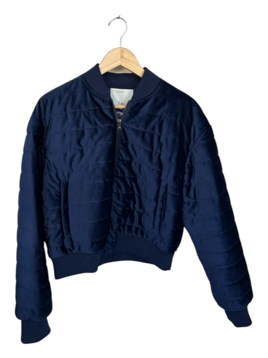 Tibi Size M Navy Velvet Quilted Full ZIp Bomber Jacket Navy / M