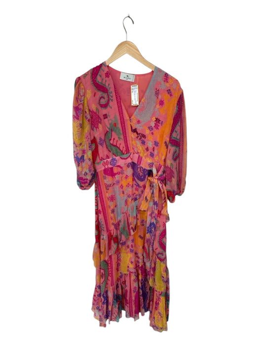Etro Size 46 Pink & Purple Silk Long Balloon Sleeve Flowers Belted Maxi Dress Pink & Purple / 46
