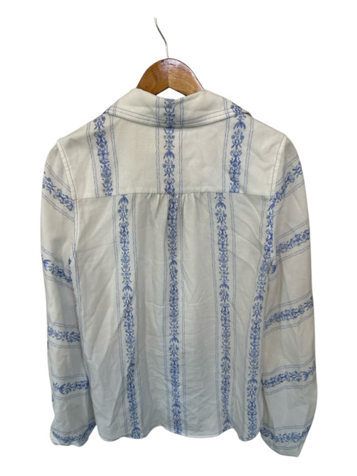 Sancia Size XS White & Blue Tencel & Linen Long Balloon Sleeve Floral Top White & Blue / XS