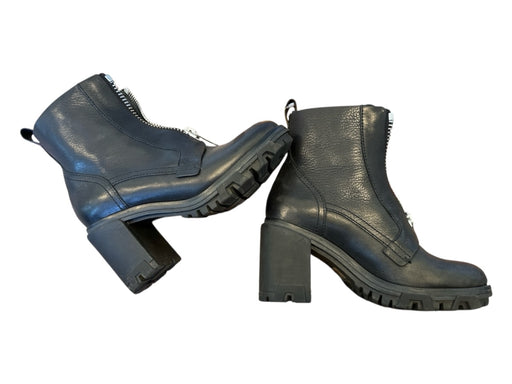 Rag & Bone Shoe Size 37.5 Black & Silver Leather Block Heel Front Zip Moto Boots Black & Silver / 37.5