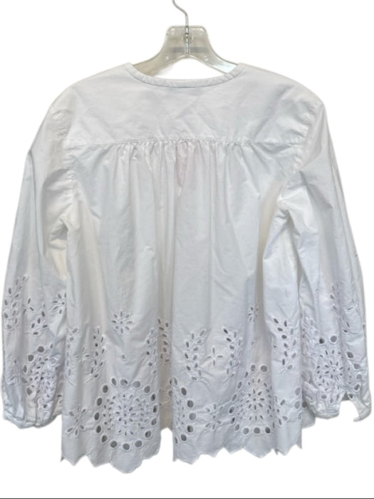 Derek Lam 10 Crosby Size 4 White Cotton Long Balloon Sleeve Lace Detail Top White / 4