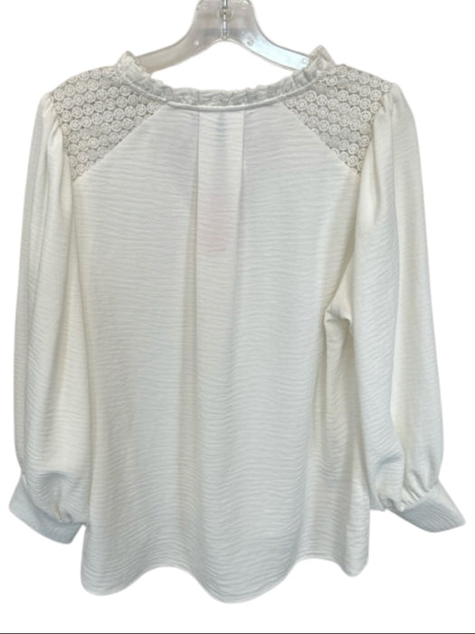 Brochu Walker Size M White Polyester Long Balloon Sleeve Lace Detail Top White / M