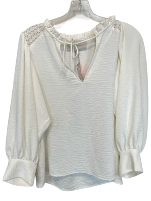 Brochu Walker Size M White Polyester Long Balloon Sleeve Lace Detail Top White / M