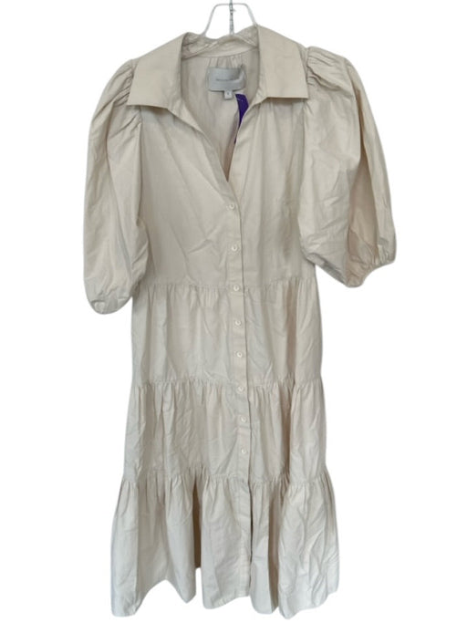 Brochu Walker Size S Bone Polyester & Cotton Button Up Tiered Skirt Midi Dress Bone / S