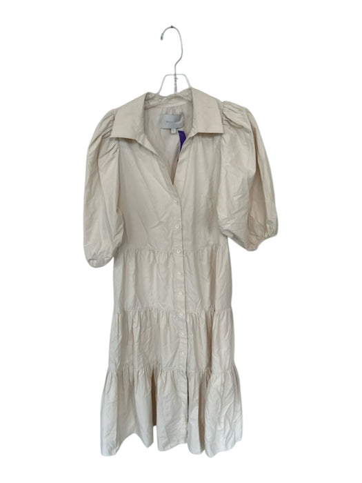 Brochu Walker Size S Bone Polyester & Cotton Button Up Tiered Skirt Midi Dress Bone / S