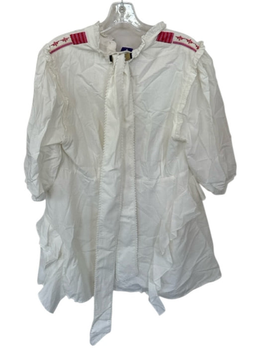 Veroalfie Size 2/M White & Pink Cotton Short Puff Sleeve Belt Inc Mini Dress White & Pink / 2/M