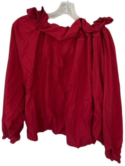 Aquarius Cocktail Size 1/S Tomato Red Cotton Velvet Detail Long Sleeve Blouse Tomato Red / 1/S