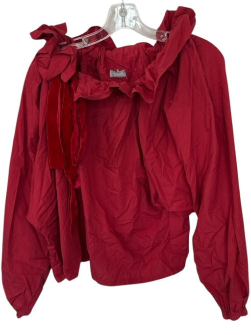 Aquarius Cocktail Size 1/S Tomato Red Cotton Velvet Detail Long Sleeve Blouse Tomato Red / 1/S