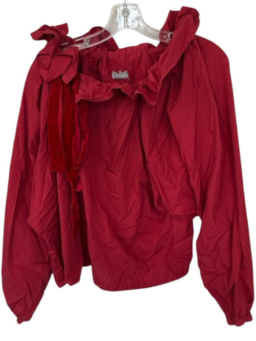 Aquarius Cocktail Size 1/S Tomato Red Cotton Velvet Detail Long Sleeve Blouse Tomato Red / 1/S