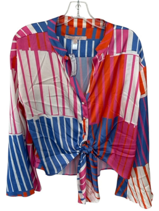 Hutch Size S Pink, Orange & blue Polyester Long Sleeve Front Tie Button Up Top Pink, Orange & blue / S