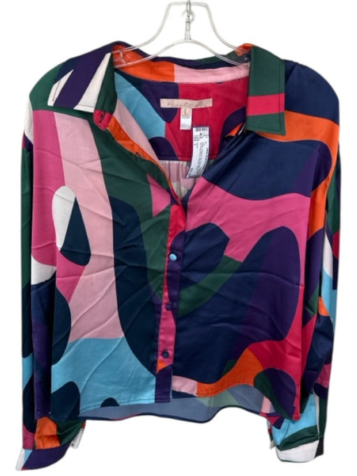Hutch Size L Purple, Green & Pink Polyester Button Up Long Sleeve Abstract Top Purple, Green & Pink / L
