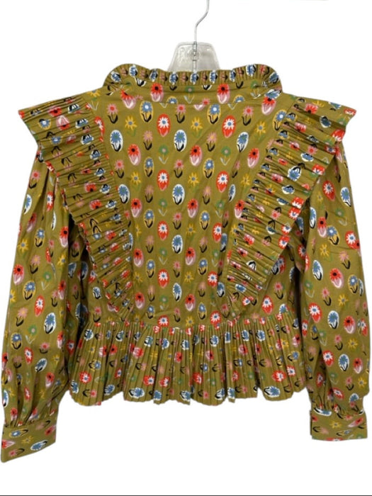 Celia B Size L Beige & Multi Cotton Structured Long Sleeve Flowers Top Beige & Multi / L