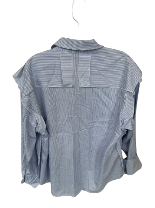 Palmer // Harding Size 10 Blue & White Cotton Pinstripe Ruffle Detail Top Blue & White / 10
