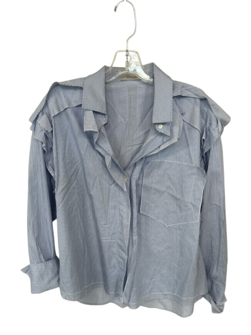 Palmer // Harding Size 10 Blue & White Cotton Pinstripe Ruffle Detail Top Blue & White / 10