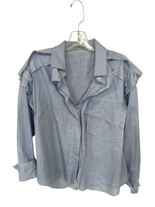 Palmer // Harding Size 10 Blue & White Cotton Pinstripe Ruffle Detail Top Blue & White / 10