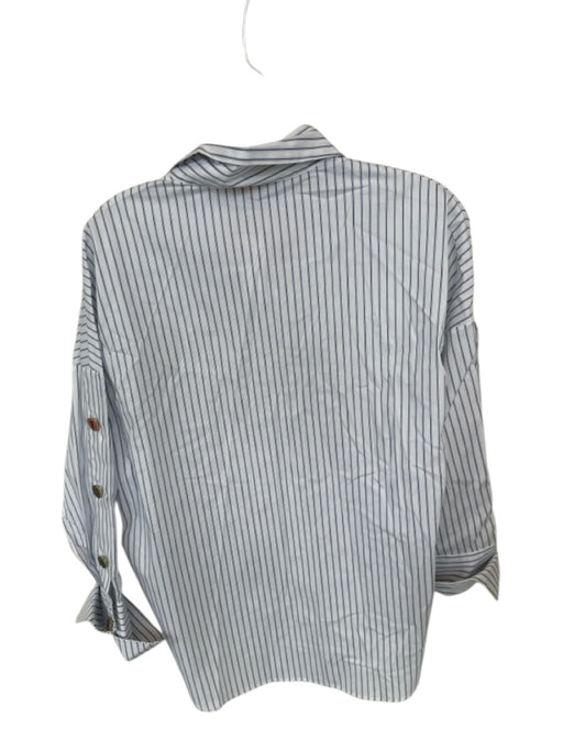 Vilagallo Size 38/S White & Blue Cotton Pinstripe Sleeve Buttons Long Sleeve Top White & Blue / 38/S