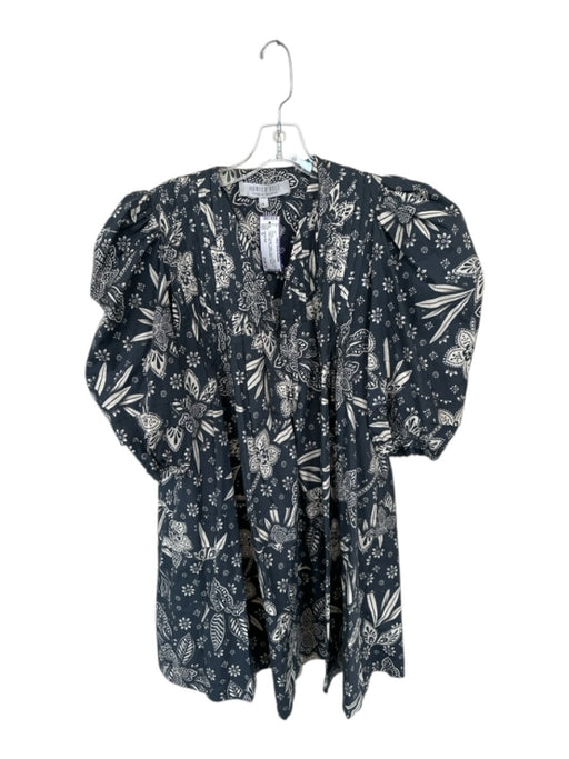 Hunter Bell Size S Gray & Cream Cotton Short Puff Sleeve Floral Mini Dress Gray & Cream / S