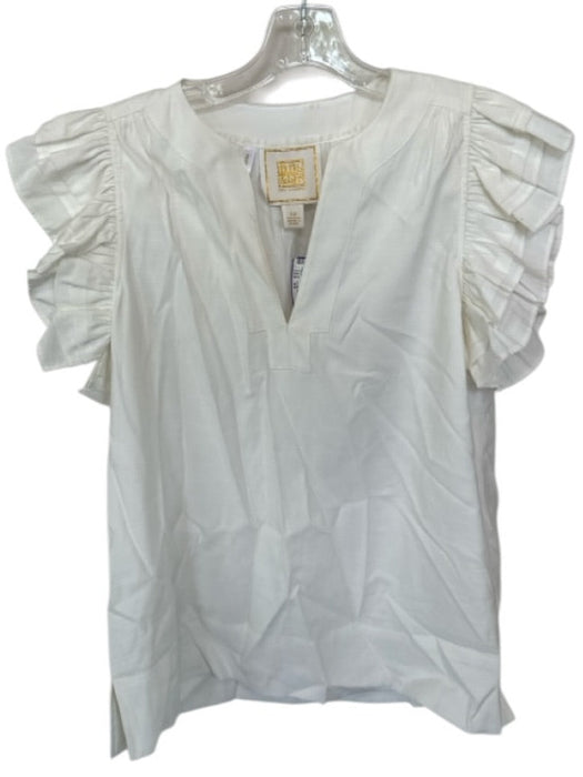Emily McCarthy Size XS White Rayon Blend Lined V Neck Ruffle sleeve Top White / XS