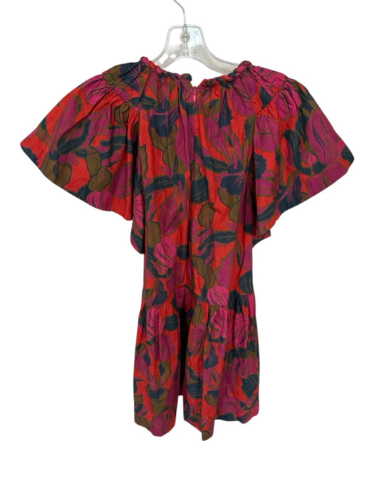 La Roque Size XS Pink, Red & Blue Cotton Botanical Leaves Short Sleeve Dress Pink, Red & Blue / XS