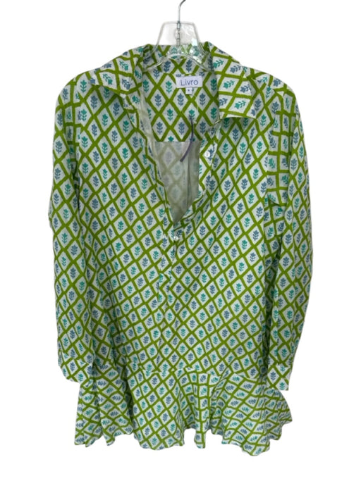 Livro Size S Lime & White Cotton Long Sleeve Mini Flowers Button up Dress Lime & White / S