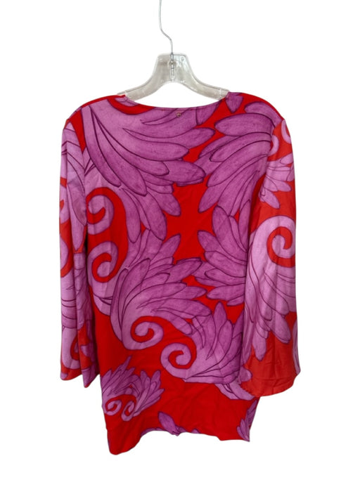 Themis Z Size 42 Red & Magenta Cotton Bell Sleeve Graphic V Neck Midi Dress Red & Magenta / 42