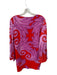 Themis Z Size 42 Red & Magenta Cotton Bell Sleeve Graphic V Neck Midi Dress Red & Magenta / 42