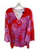 Themis Z Size 42 Red & Magenta Cotton Bell Sleeve Graphic V Neck Midi Dress Red & Magenta / 42