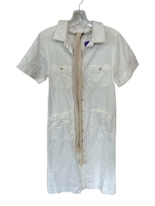 Lilla P Size S White Cotton Denim Short Sleeve Button Up Maxi Belted Dress White / S