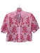 THML Size M Pink Linen Blend embroidered floral Short Sleeve Ruffle Neck Top Pink / M