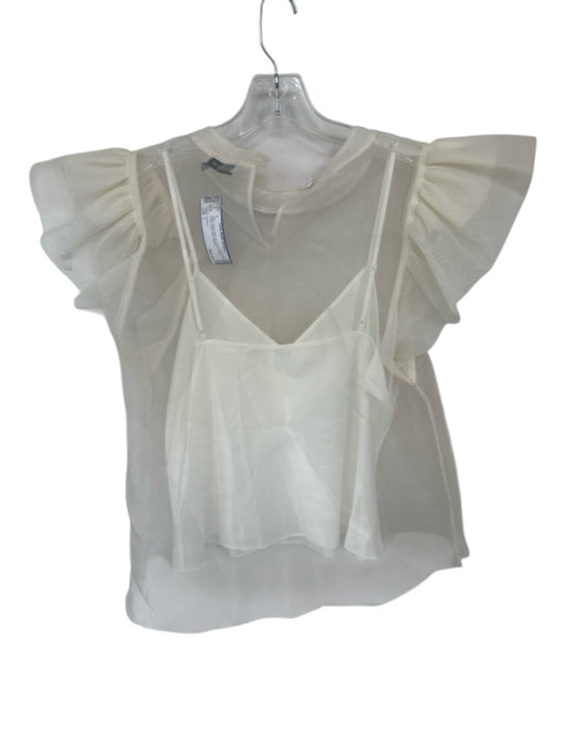 Simkhai Size L White Sheer Slip Incld Ruffle Sleeve Detail Button Neck Top White / L