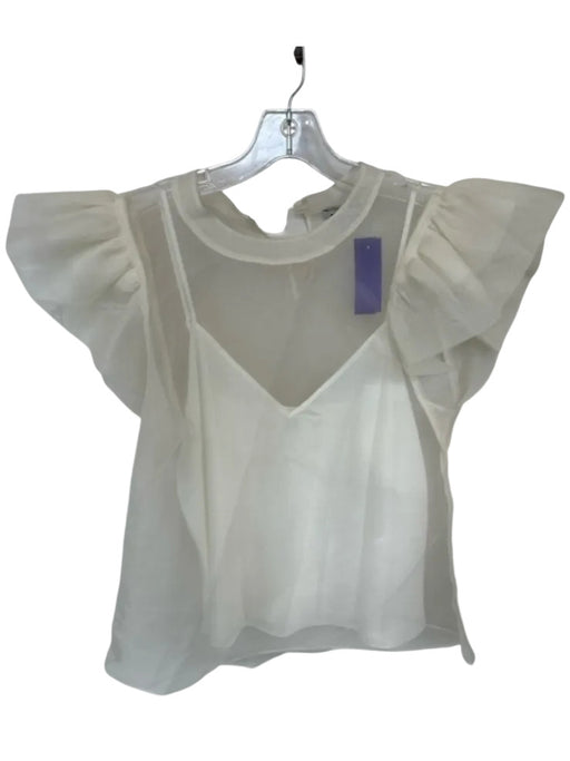 Simkhai Size L White Sheer Slip Incld Ruffle Sleeve Detail Button Neck Top White / L