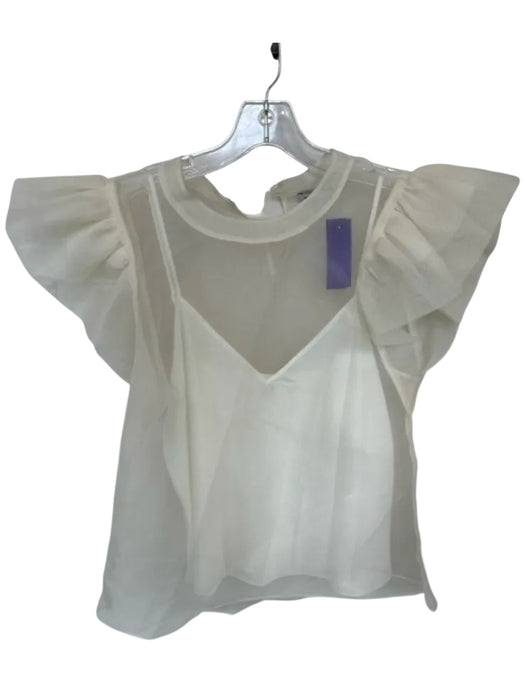Simkhai Size L White Sheer Slip Incld Ruffle Sleeve Detail Button Neck Top White / L