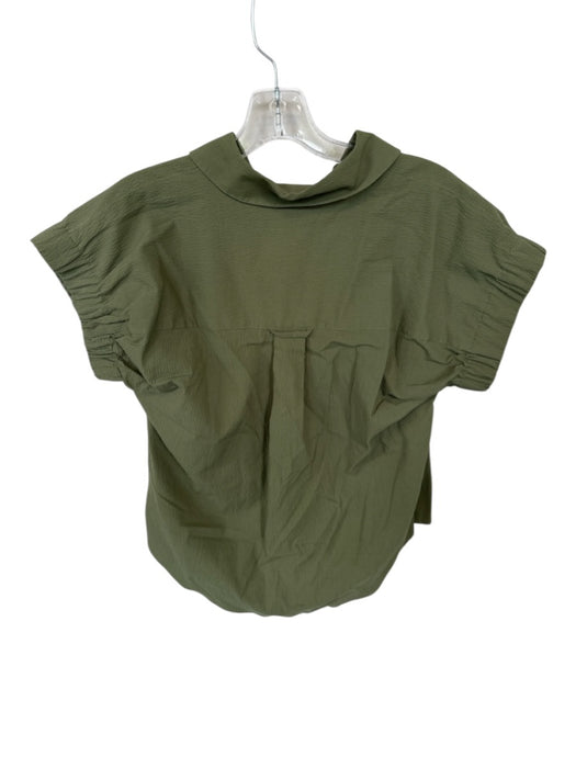 Veronica Beard Size S Olive Cotton Seersucker Short Sleeve Elastic sleeve Top Olive / S
