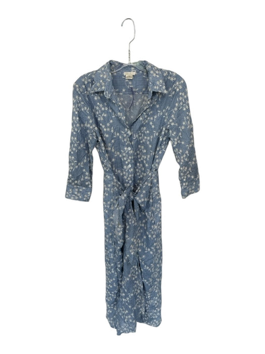 Shoshanna Size M Blue & White Cotton Gingham Floral Embroidery belt tie Dress Blue & White / M