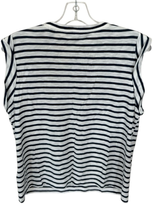 Veronica Beard Size M White & Navy Cotton Rolled Sleeves Stripes Muscle Tank Top White & Navy / M