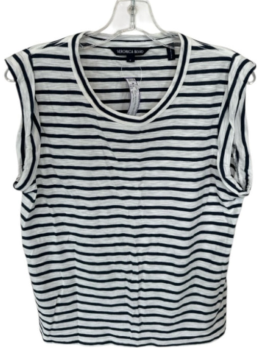 Veronica Beard Size M White & Navy Cotton Rolled Sleeves Stripes Muscle Tank Top White & Navy / M