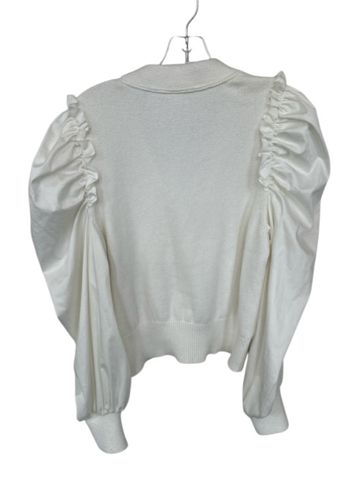 Adeam Size L White Cotton Blend Long Balloon Sleeve Knit Buttons Sweater White / L