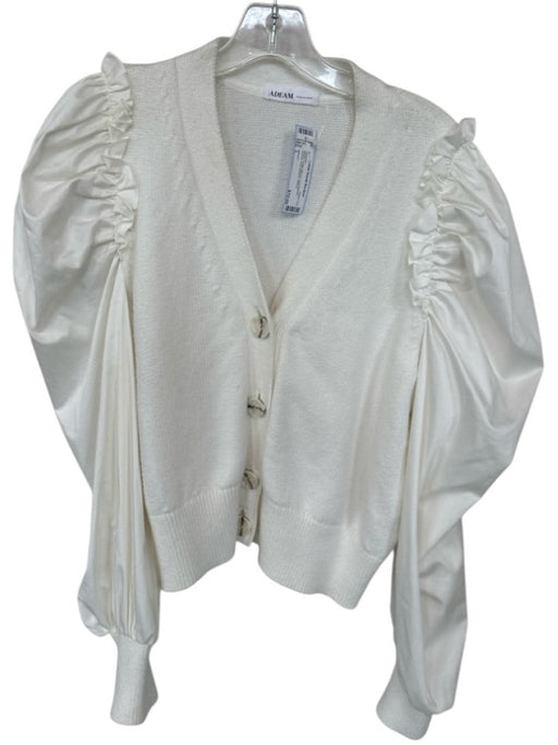 Adeam Size L White Cotton Blend Long Balloon Sleeve Knit Buttons Sweater White / L