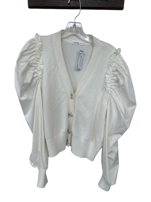 Adeam Size L White Cotton Blend Long Balloon Sleeve Knit Buttons Sweater White / L