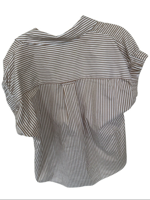 Veronica Beard Size 4 Tan & White Cotton Short Sleeve Striped Collar Button Top Tan & White / 4