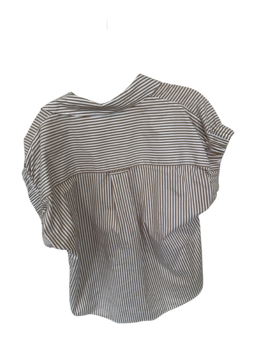 Veronica Beard Size 4 Tan & White Cotton Short Sleeve Striped Collar Button Top Tan & White / 4