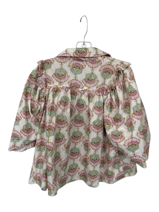 Karlie Size S Purple & Green Cotton Long Balloon Sleeve Flowers Buttons Top Purple & Green / S