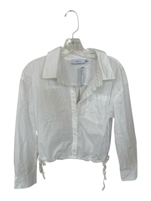 Greylin Size M White Cotton Long Balloon Sleeve Drawstring Waist Button Down Top White / M