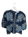 THML Size S Navy & Cream Cotton Long Balloon Sleeve Embroidered Textured Top Navy & Cream / S