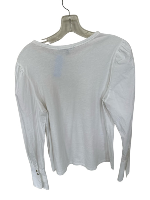 Elliott Lauren Size S White Cotton Long Sleeve Puff Shoulders Top White / S