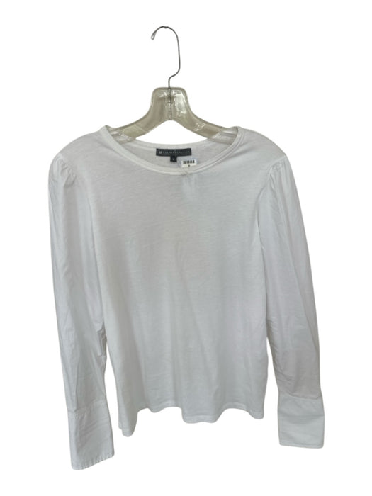 Elliott Lauren Size S White Cotton Long Sleeve Puff Shoulders Top White / S