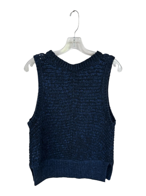 White + Warren Size S Blue & Black Cotton & Wool Sleeveless Loose Knit Sweater Blue & Black / S