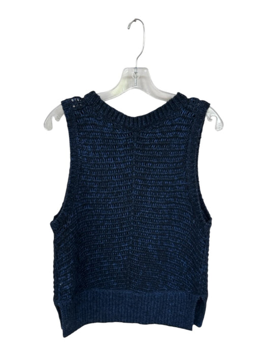 White + Warren Size S Blue & Black Cotton & Wool Sleeveless Loose Knit Sweater Blue & Black / S